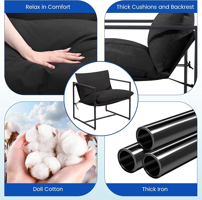 Kromax Sling Accent Chair, Cozy Living Room Chairs, Square Metal Frame - Image 5