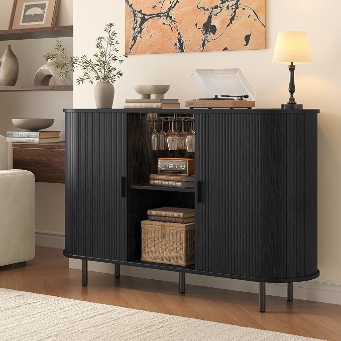 55 Inch Fluted Wine Bar Cabinet, Liquor Cabinet - Image 4