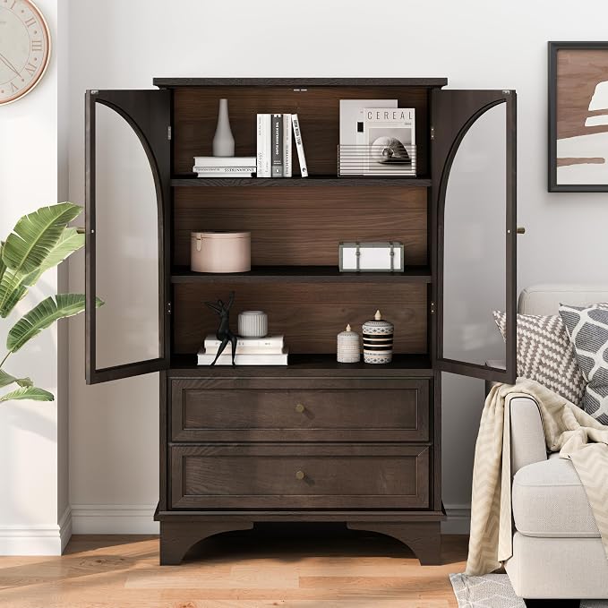 52" Tall Display Cabinet with Glass Doors, Glass Display Case Storage Cabinets - Image 6