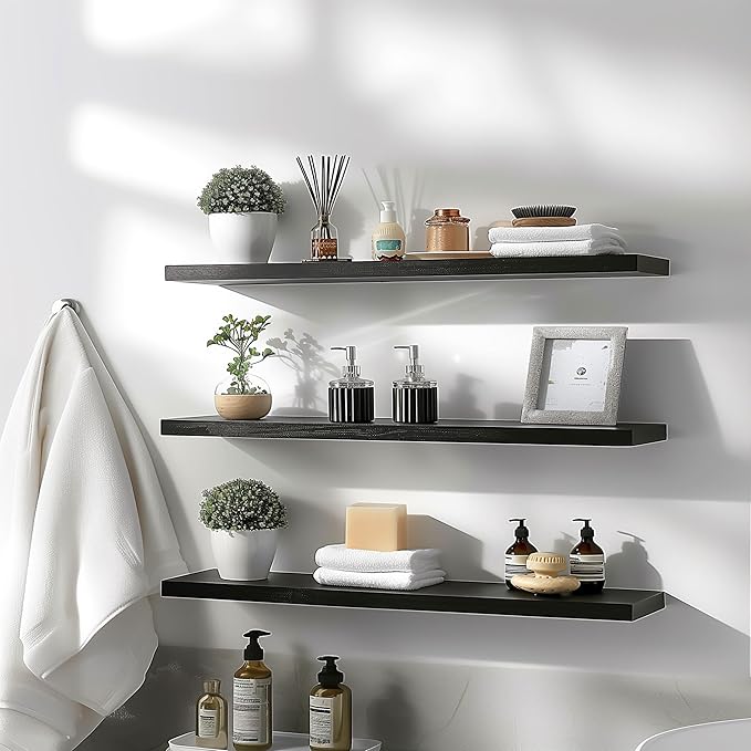 YYWUOJJ Wood Floating Shelves for Wall Decor, Rustic Wall Shelves for Bedroom - Image 3
