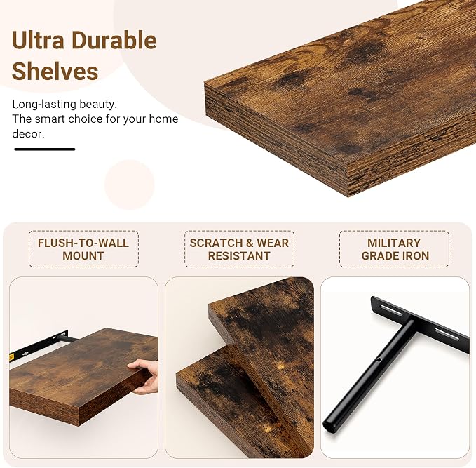 24 Inch Floating Shelves, 12 Inch Deep Floating Shelves - Image 4