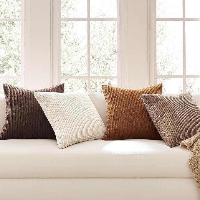 Topfinel Rustic Throw Pillow Covers 18x18 Inch Set of 4 Soft Farmhouse Corduroy - Image 2