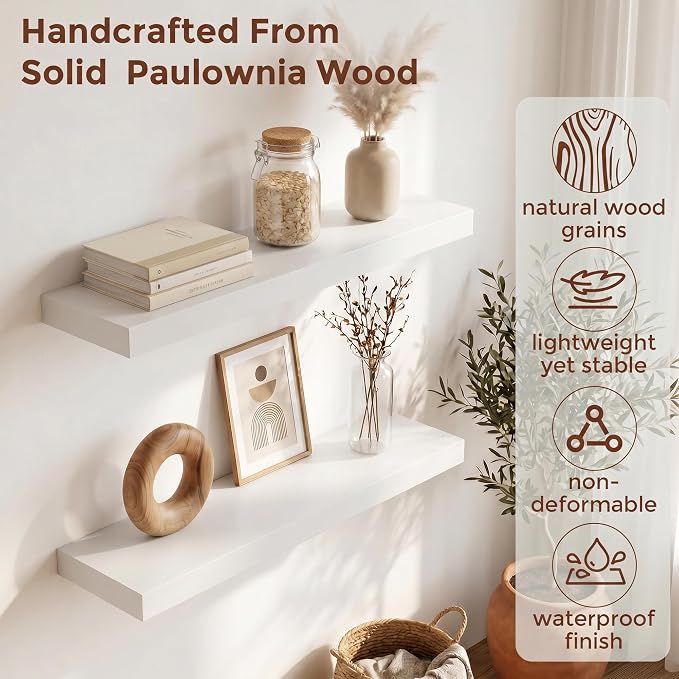 fuqing White Floating Shelves | 24 Inch Wood Floating Shelves - Image 4