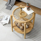 RUSTOWN Rattan Nightstands Set of 2, Boho Wood Round Side Tables, 2-Tier - Image 6
