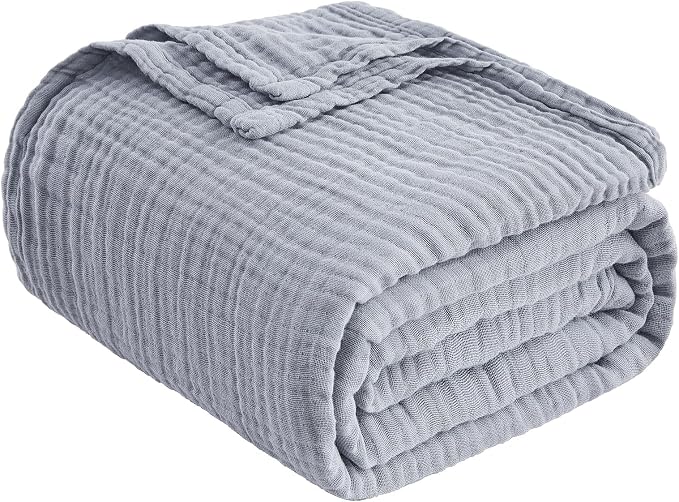 EMME Muslin Blankets for Adults Dusty Blue Small Blanket 40" x 50" | Throw - Image 4