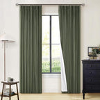 Olive Pinch Pleated 100% Blackout Linen 80 Inch Window Curtains | Room by Twodrapes
