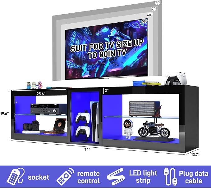 71in Large LED TV Stands W/Power Outlet - Image 7