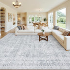 Area Rugs 9x12 Living Room: Bedroom Neutral Washable Carpet Gray | Vintage Boho - Image 8