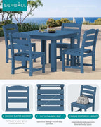 SERWALL Outdoor Dining Set for 4, HDPE Square Table and Chairs Set All Weather - Image 3