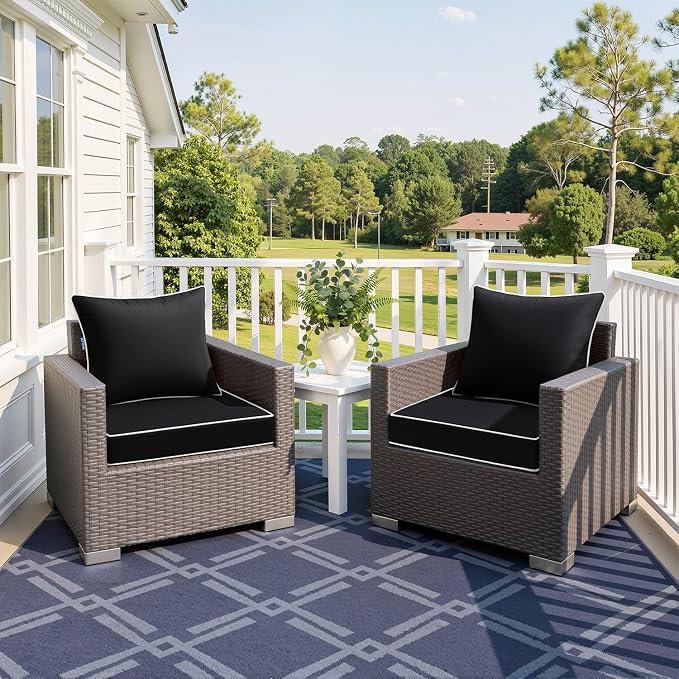 MIULEE Black Outdoor Seat Cushion 22x24 Inch Waterproof & 3 Year Fade Resistant - Image 2