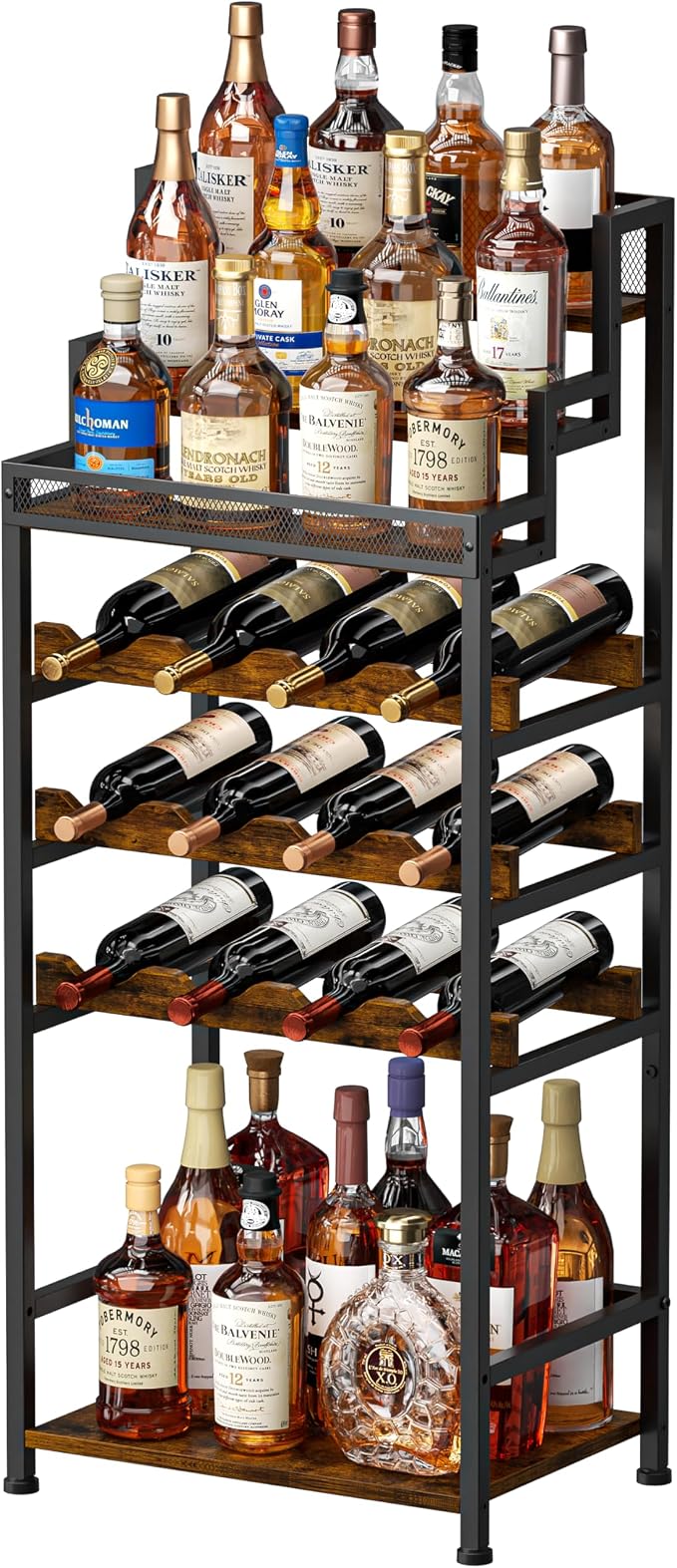 Tiered Wine Rack and Liquor Cabinet, Large Capacity Freestanding Floor Wine - Image 9