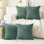 Set of 4 Teal Green Decorative Throw Pillow Covers 18x18 Inch Corduroy Pillow by Cozoomy