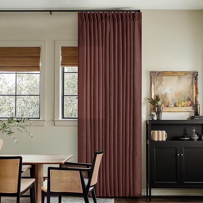 Dark Terracotta 80 Inch Pinch Pleated Linen Semi Sheer Curtains 2 Panels | - Image 6