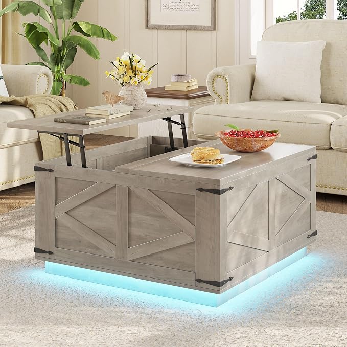 Jocoevol Farmhouse Lift Top Coffee Table, Square Wood Center Table - Image 4