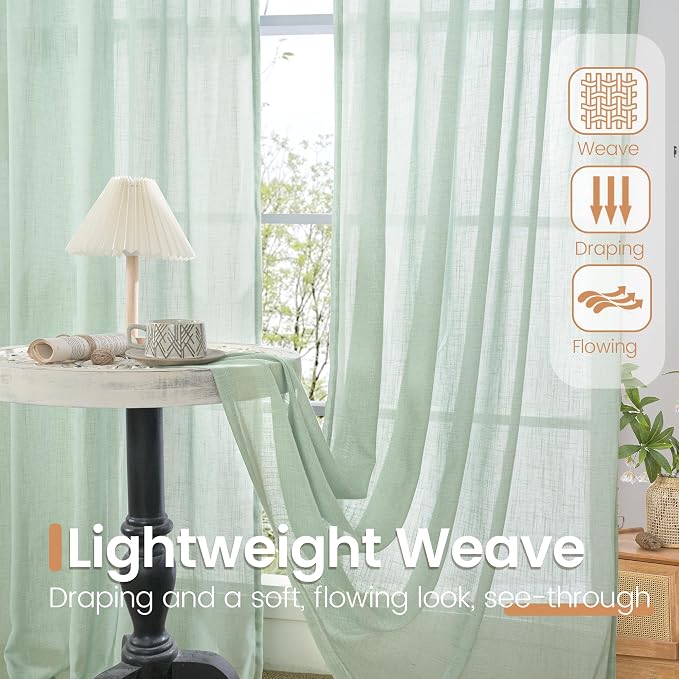BGment Light Green Linen Curtains 40 Inches Long - Image 4