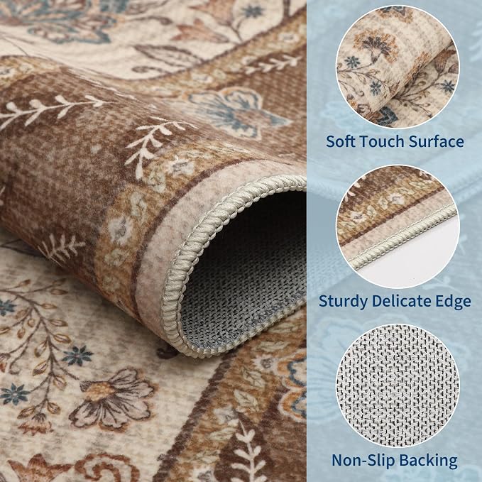 GarveeHome 9x12 Brown Washable Large Area Rug Living Room Rug Non Slip | Soft - Image 3