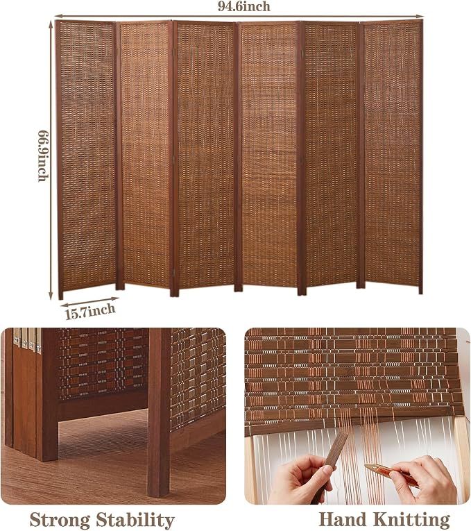6 Panel Room Divider and Extra Wide Folding Privacy Screen, 94.5" W x 67" H - Image 3