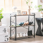 HCHQHS Bookshelf, 3-Tier Industrial Bookcase, Rustic Open Book Shelf, - Image 8