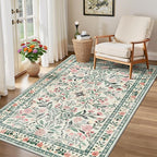 PLHXFR Area Rug Living Room: 3x5 Floral Washable Boho Carpet Green Beige | - Image 4