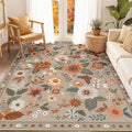 RELEANY Floral Washable 5x7 Area Rugs Brown/Brick | Flower Carpet Print Boho by RELEANY