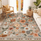 RELEANY Floral Washable 4x6 Area Rugs Brown/Brick | Flower Carpet Print Boho - Image 9