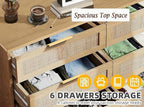 6 Drawer Double Dresser for Bedroom, Natural Rattan Modern Drawer Chest - Image 5