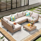 JOYURE 7 Piece Wicker Patio Furniture Set, Outdoor Conversation Sectional Sofa by JOYURE