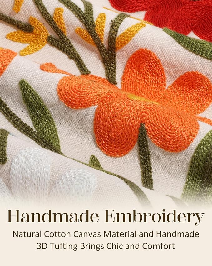 Embroidered Throw Pillow Cover 20x20 Inch, Flower Cluster | Decorative Pillow - Image 2