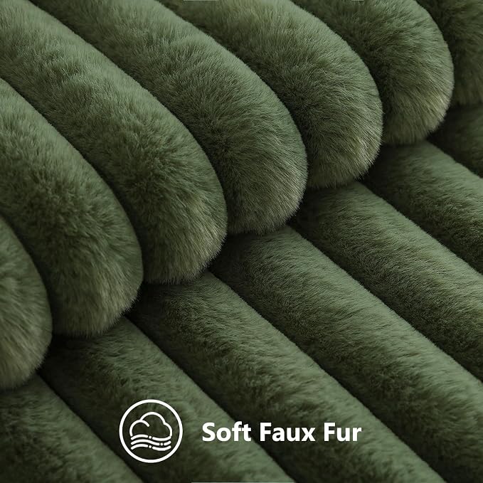 decorUhome Fall Faux Fur Throw Pillow Covers 24x24 Set of 2 Olive Green | - Image 7
