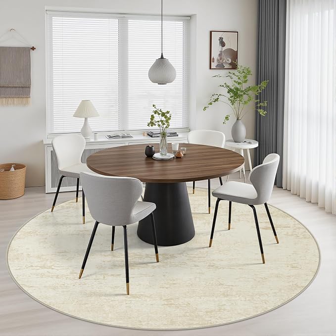 Round Area Rug Living Room: 8 ft Modern Washable Carpet Taupe | - Image 4