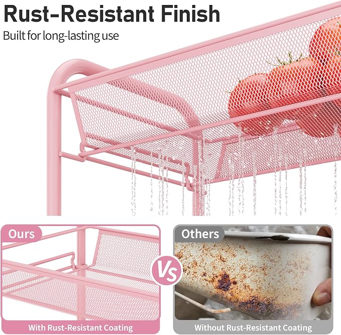 TOOLF 3 Tier Rolling Cart Pink - Image 2