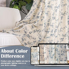 Blue Vintage Floral Linen Curtains Farmhouse 50W X 96L 2 Panels | Elisa Series - Image 6