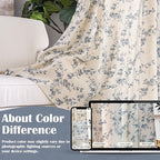 Blue Vintage Floral Linen Curtains Farmhouse 50W X 84L 2 Panels | Elisa Series - Image 6