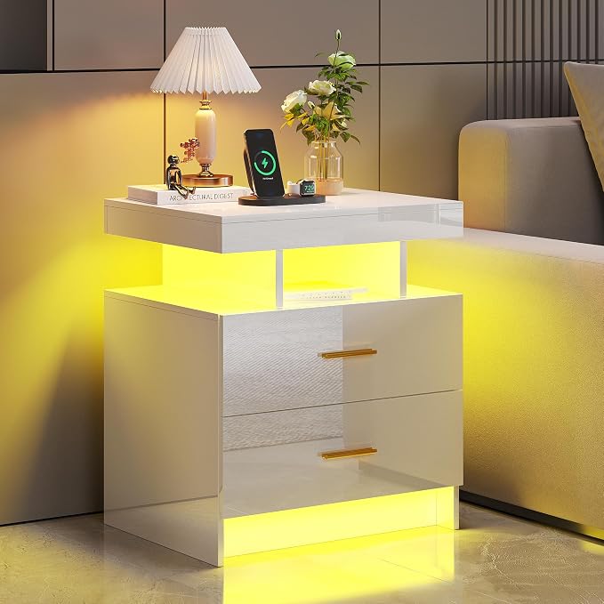 HNEBC Auto LED Nightstand with Wireless Charging Station & USB Ports, High - Image 3