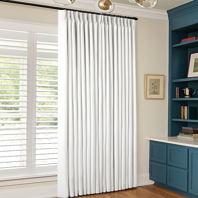 Beige White Pinch Pleated 100% Blackout Linen Curtains W60xL108 1 Panel | Black - Image 6