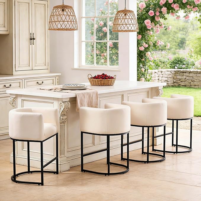 ClinQ 26" H Counter Height Bar Stools Set of 6, Modern Barrel Counter Stools - Image 7