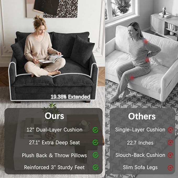 52'' Loveseat Sofa with Ottoman, Modern Cloud Sofa Couch with 27" Deep Seat - Image 6