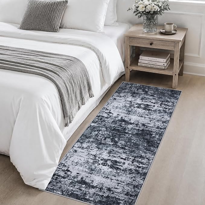 2x5 Washable Runner Rug：Modern Abstract Kitchen Carpet Black | - Image 3