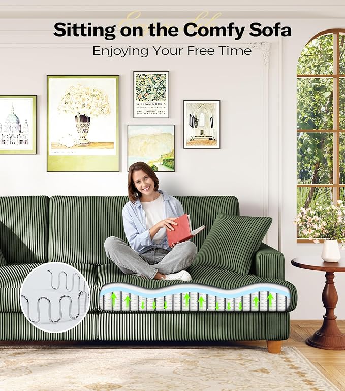87in Corduroy Couch, Kidirect Sofa No Tool Assembly, Comfy Couches - Image 7