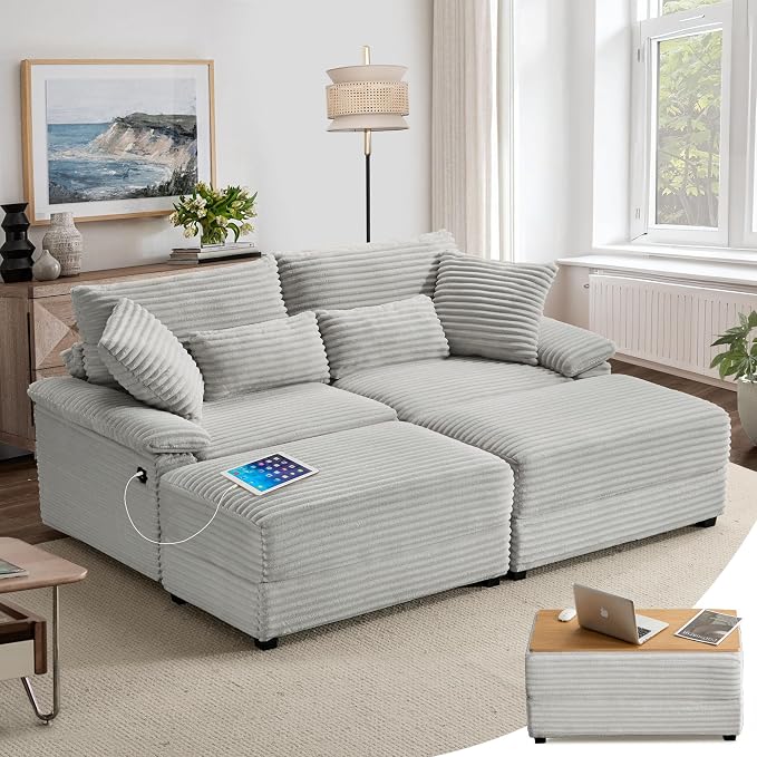 SUNWAVE 74" W Double Chaise Lounge Chair Indoor, Oversized Loveseat by SUNWAVEHOME