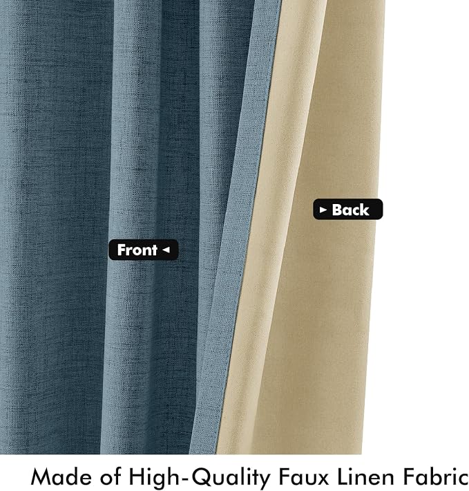 MIULEE 100% Blackout Linen Curtains 42 x 84 Inch Stone Blue 2 Panels | Thermal - Image 6
