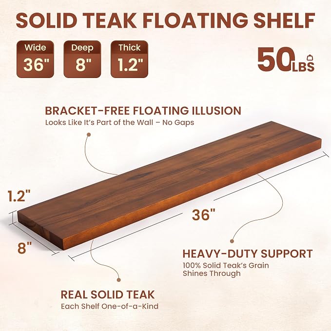 36 Inch Teak Floating Shelves Set of 2 - Image 3
