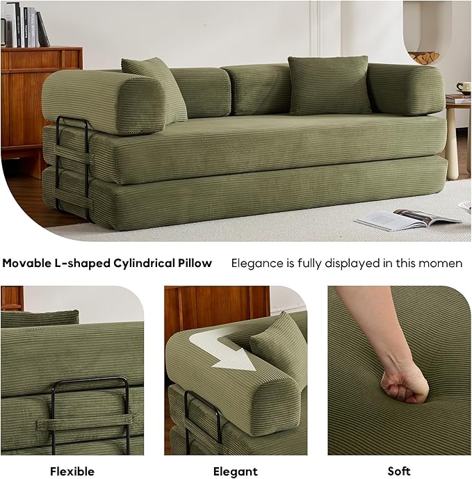 ZEIINPA Convertible Folding Couch Bed, Comfy Corduroy Sleeper Floor Sofa Bed - Image 5