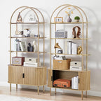 79" Tall Arched Bookshelf with Sliding Tambour Doors, Mid Century Modern Curved - Image 5