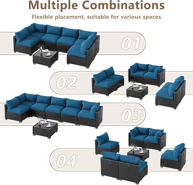 LOUVIXA 7 Piece Outdoor Patio Furniture Set, Outdoor Sectional Sofa, Wicker - Image 4