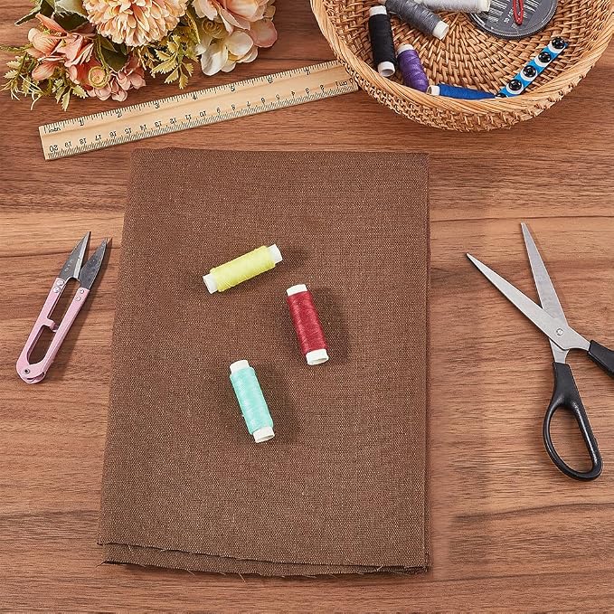 59.06 Inch Coffee Brown Needlework Fabric Natural Cotton Linen Cloth Quilting - Image 4