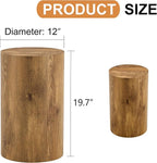 12'' Boho Cylinder Side Table for Living Room, Natural Wood Accent Tables - Image 2