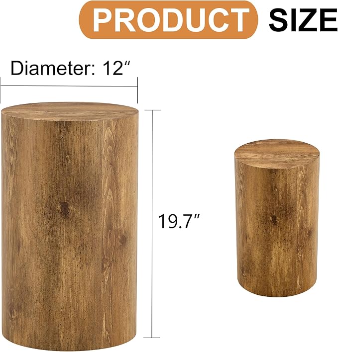 12'' Boho Cylinder Side Table for Living Room, Natural Wood Accent Tables - Image 2