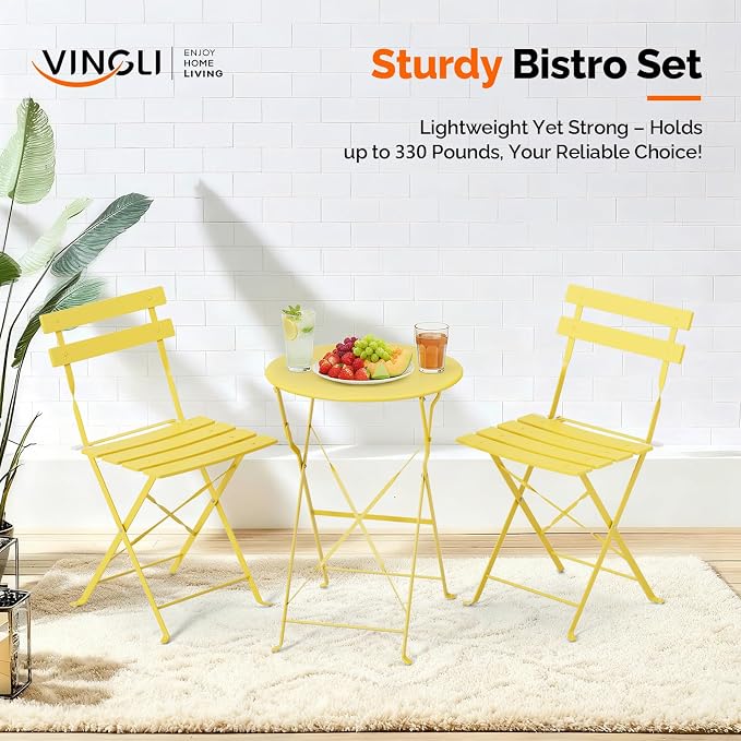 VINGLI Outdoor Folding Bistro Table and Chairs Set of 2, 3-Piece Bistro Set - Image 3