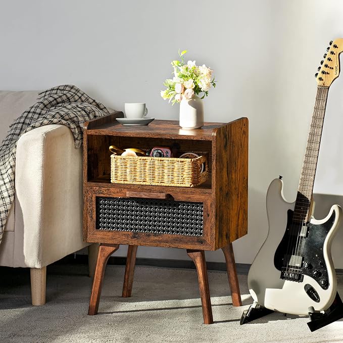 Lerliuo Rattan Nightstands Set of 2, Boho Side Table - Image 2